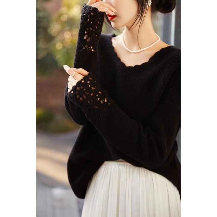 【tops】Ｖネックカットワークニットトップス      N1984