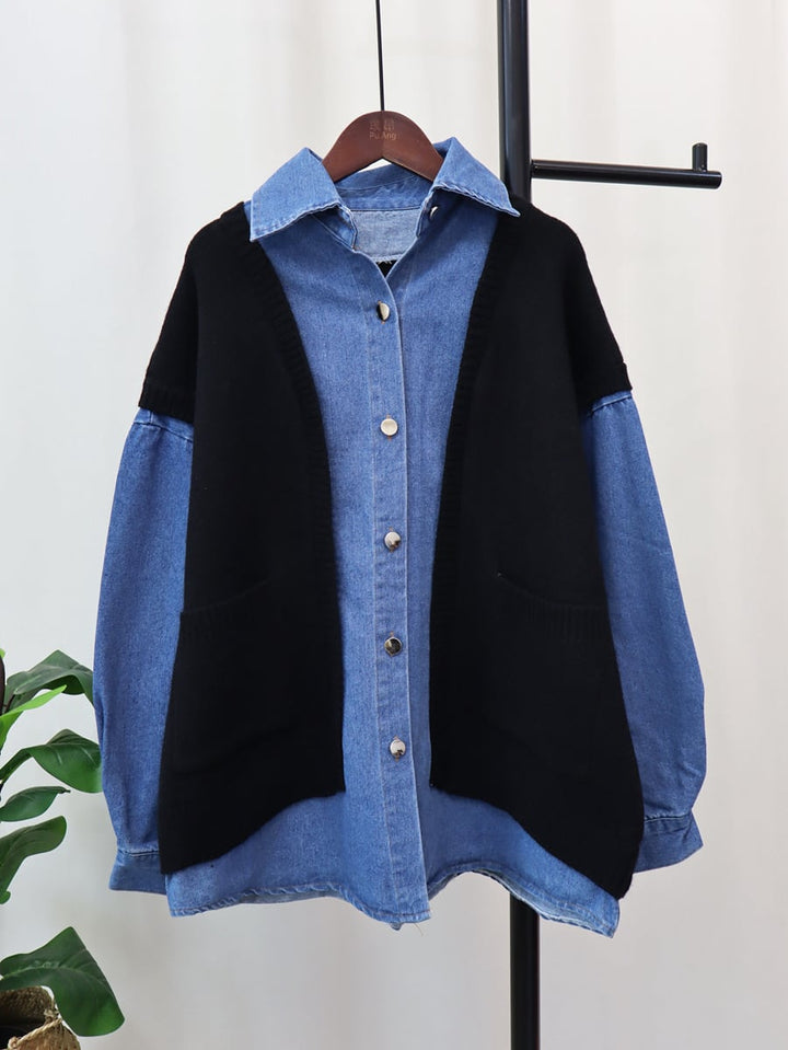 【outer】デニムドッキングニットカーデ　M18068