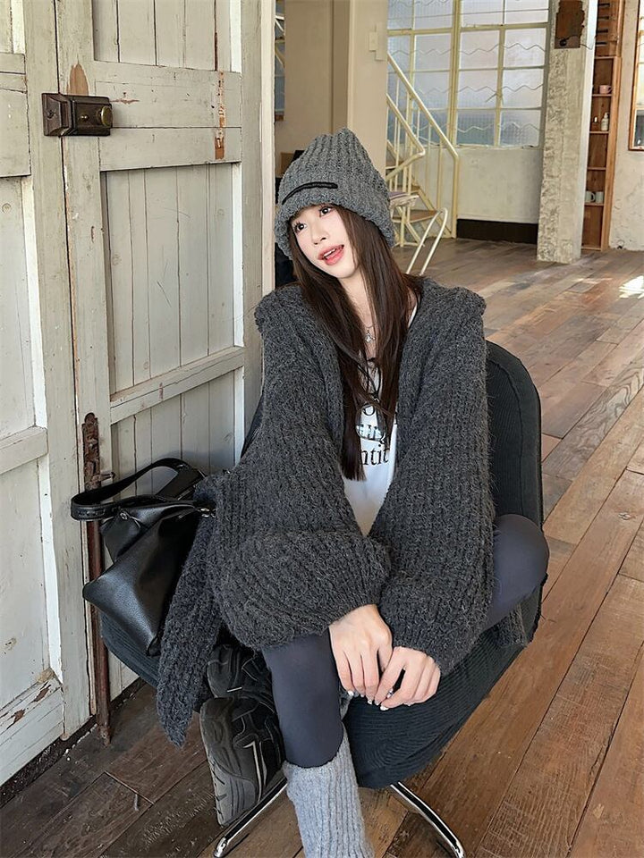 【outer】フード付きニットカーデ　M27660