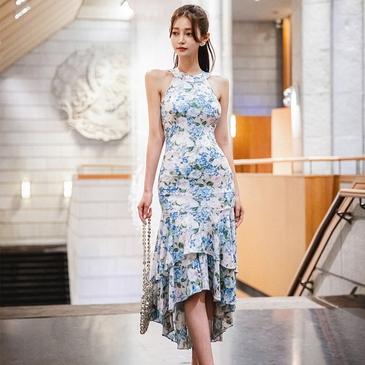 【dress】美感いっぱい✿ ✿プリントマーメイドワンピース　M16995