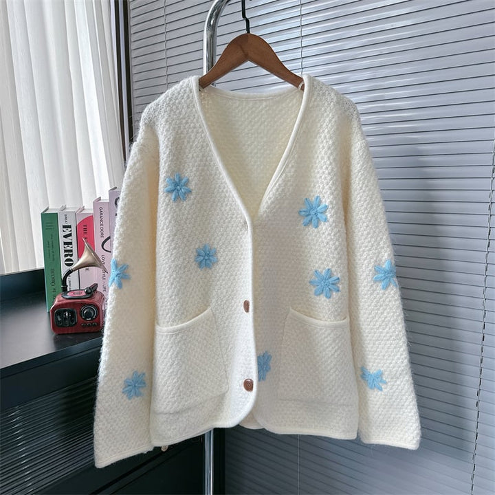 【outer】Vネック刺繍ニットカーデ　M26690