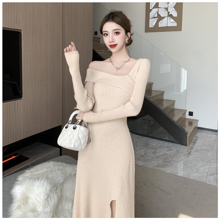 【dress】スリットニットワンピース　M28091