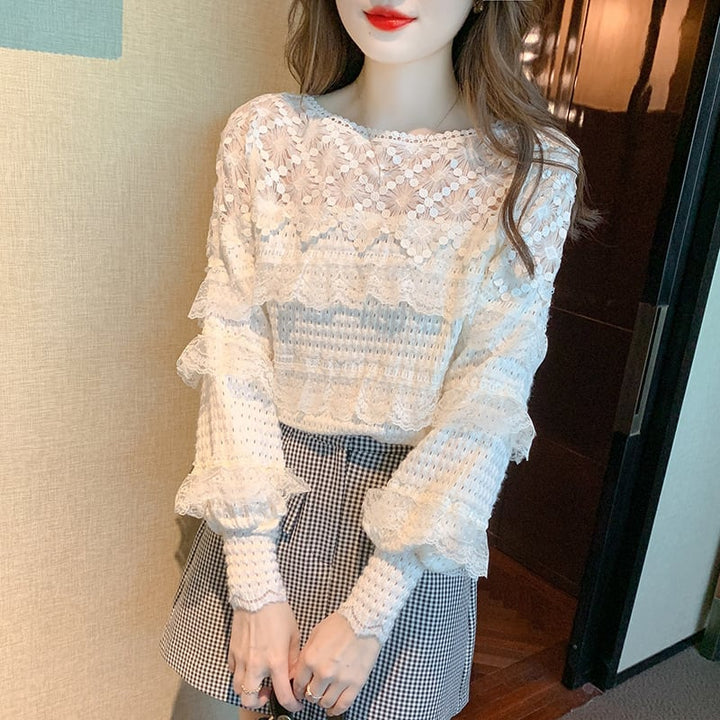 【tops】レースドッキングフリルトップス　M18402