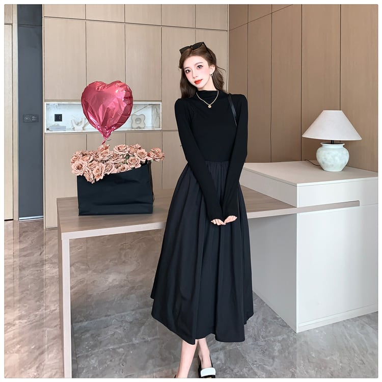 【dress】ドッキング無地ワンピース　M18295