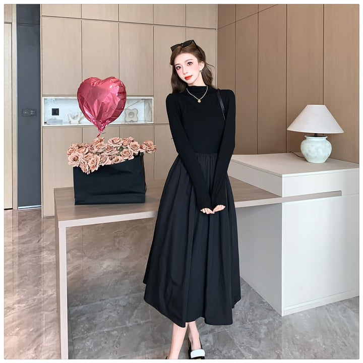 【dress】ドッキング無地ワンピース　M18295