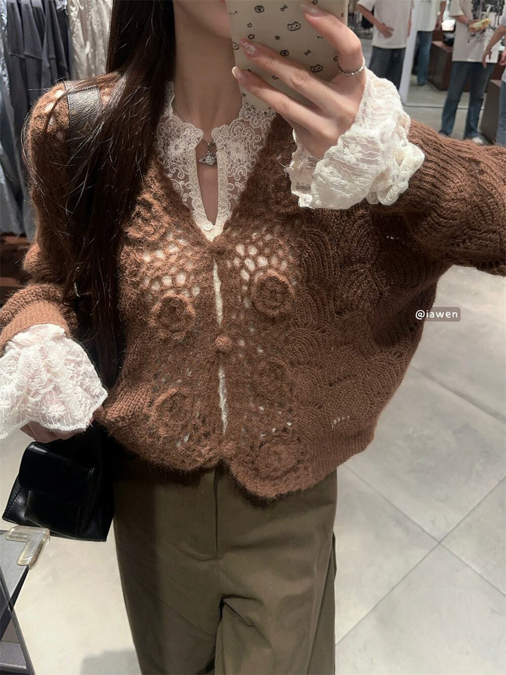 【set】カットワークトップス×ニットカーデセット　M27631