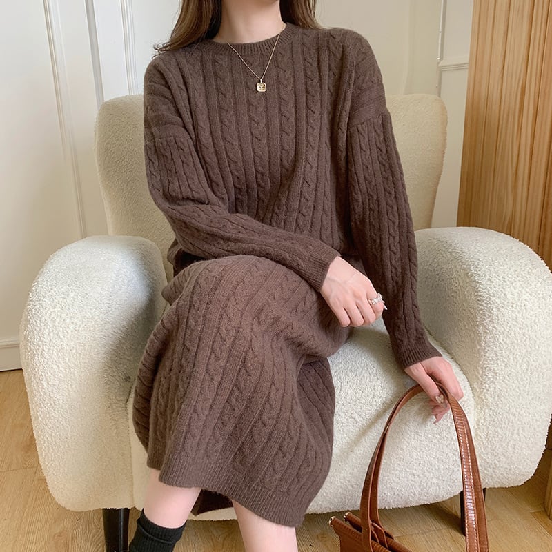 【dress】韓国系無地ニットワンピース着心地良い　M17658