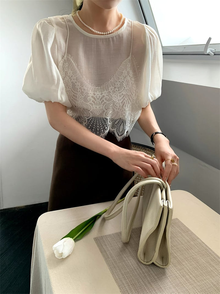 【tops】レース切り替えトップス　M24462