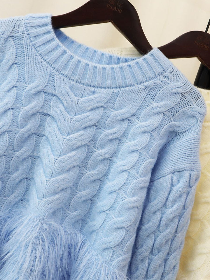 【tops】クルーネックシャギーニットセーター　M18065