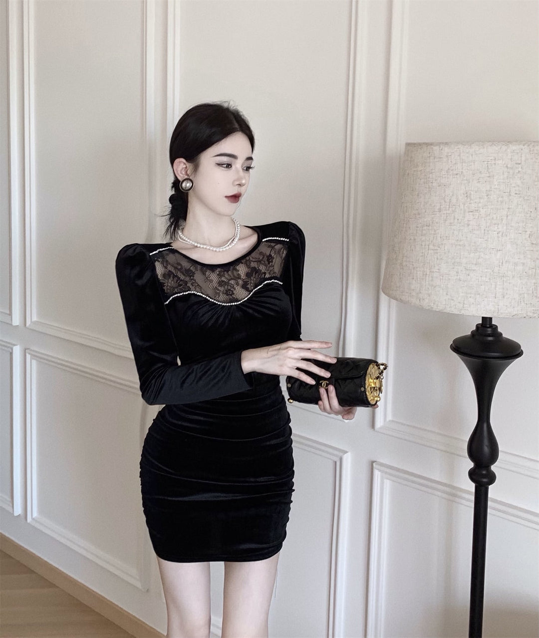 【dress】レース切り替えデートワンピース　M26639