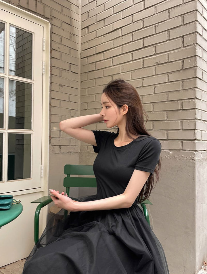 【dress】チュールドッキングワンピース　M24029