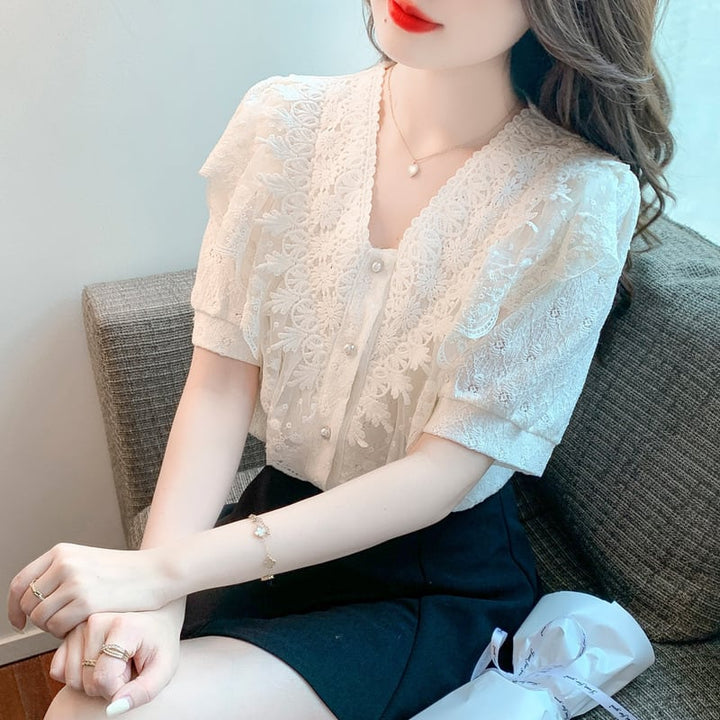 【tops】気質満点大人可愛いレースシャツトップス大活躍　M16952