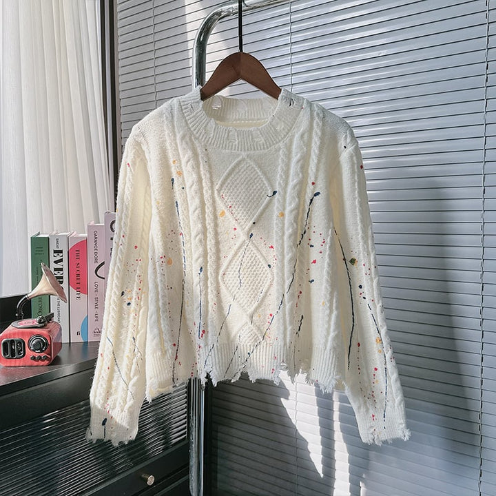 【tops】ダメージ加工ニットセーター　M25650