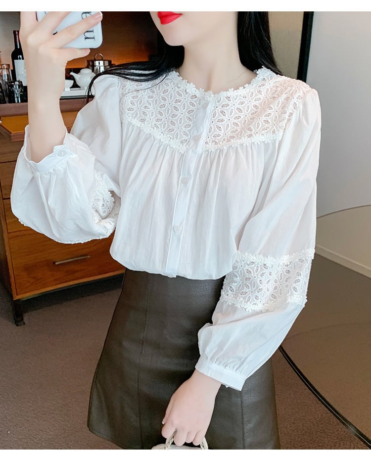 【tops】 爽やかな印象レース切り替え2色シャツトップス　M17297