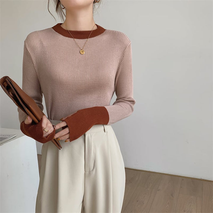 【tops】配色ニットトップス　M26540