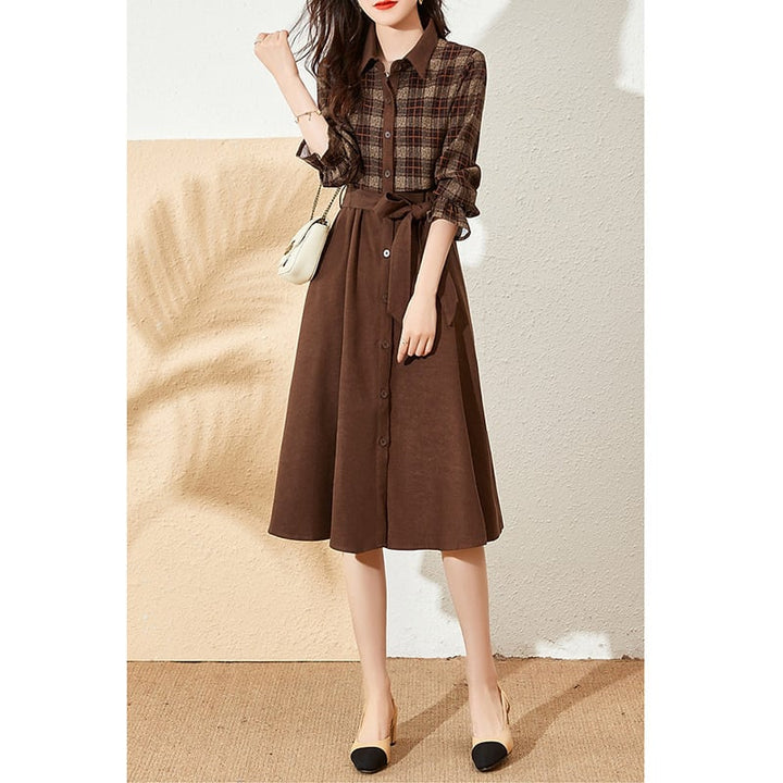 【dress】チェック柄切り替えデートワンピース　M17876