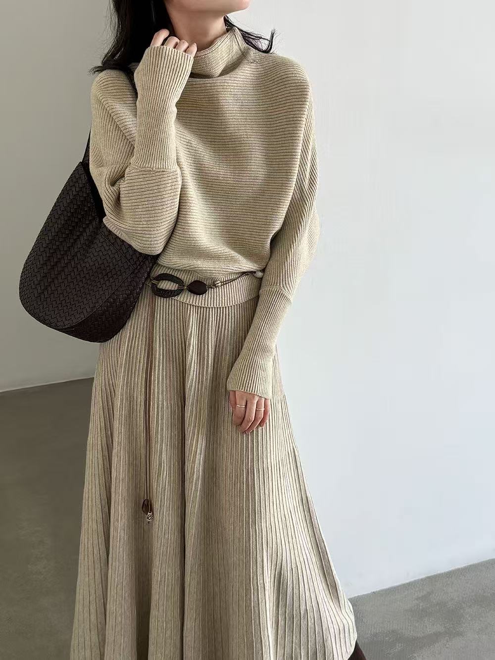 【set】ニットトップス×ロングスカートセット  K0655
