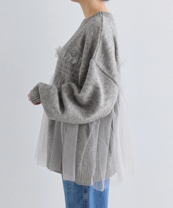 【tops】チュールドッキングニットセーター　M25563