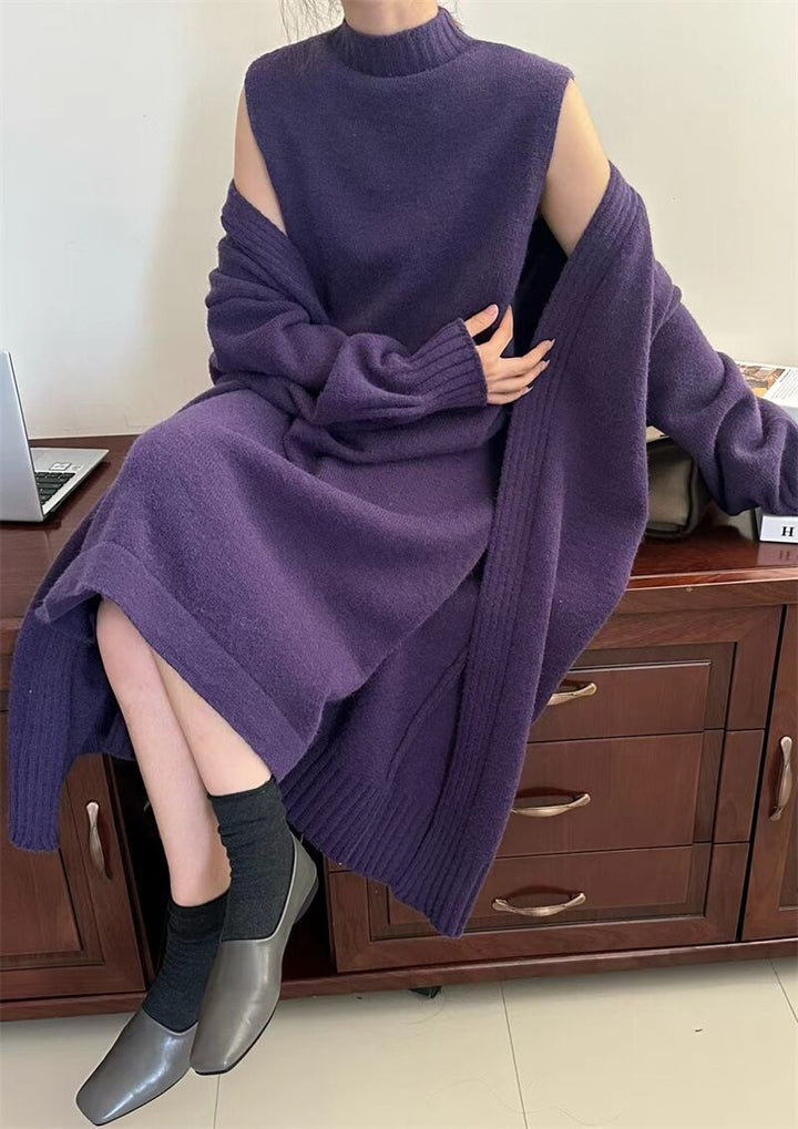 【set】ロングカーディガン×ノースリーブワンピースセット　N2221