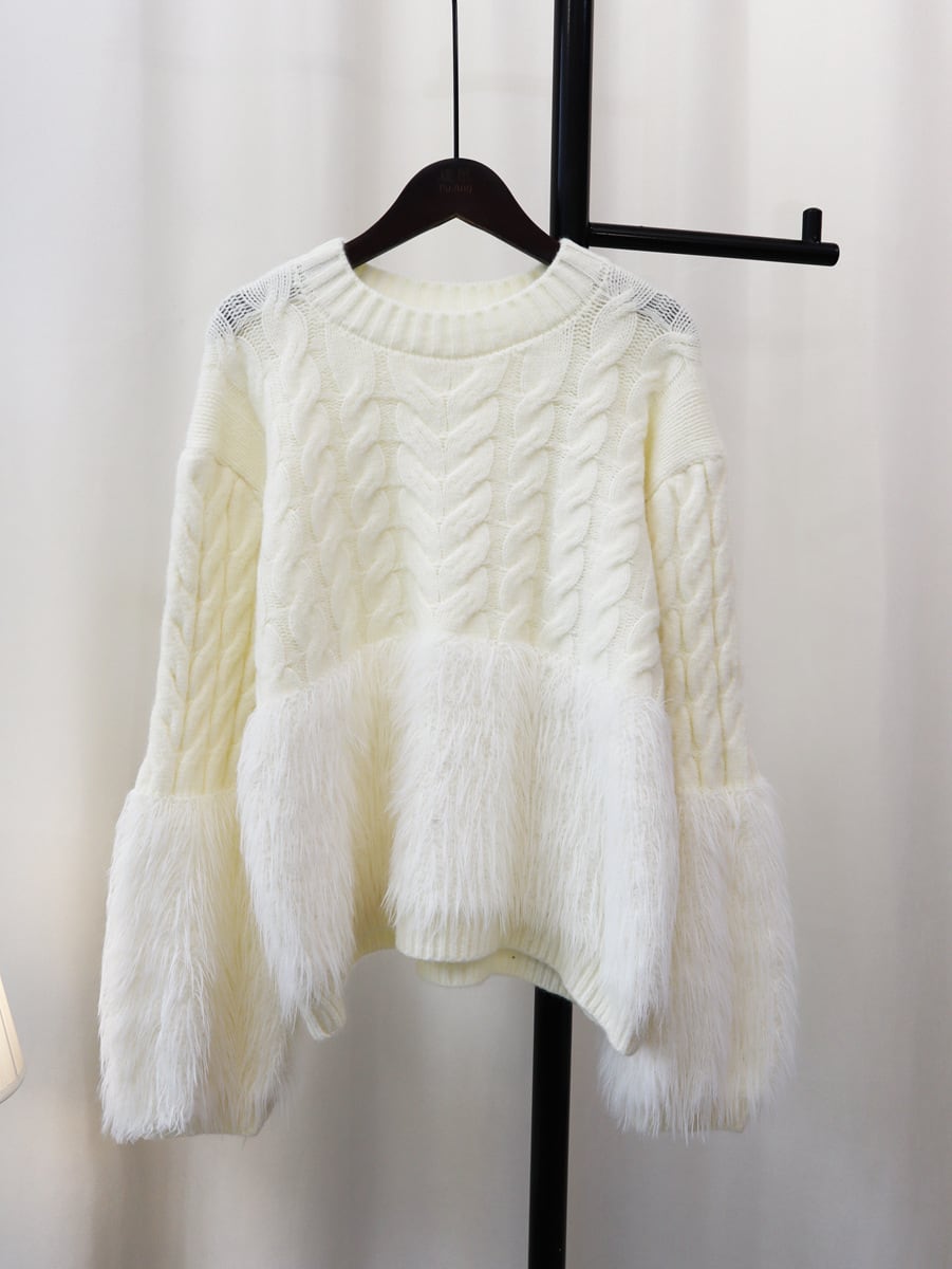 【tops】クルーネックシャギーニットセーター　M18065