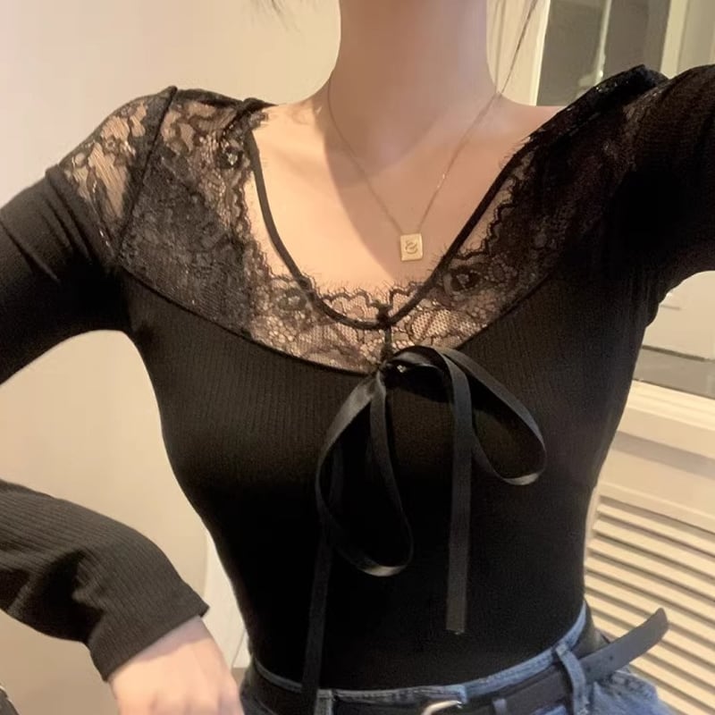 【tops】レースドッキングトップス Q7755
