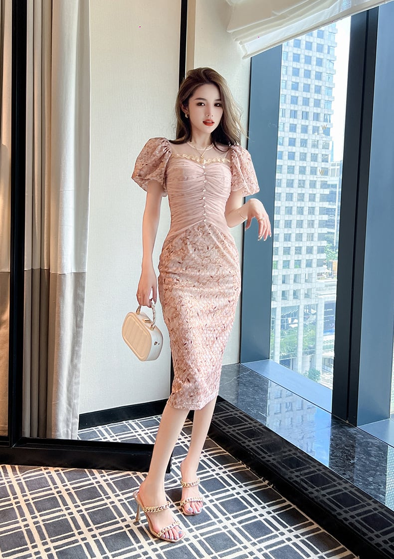【dress】レース切り替えワンピース　M23075
