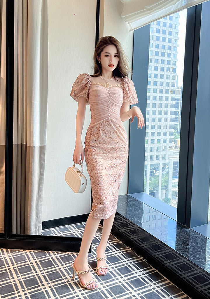 【dress】レース切り替えワンピース　M23075