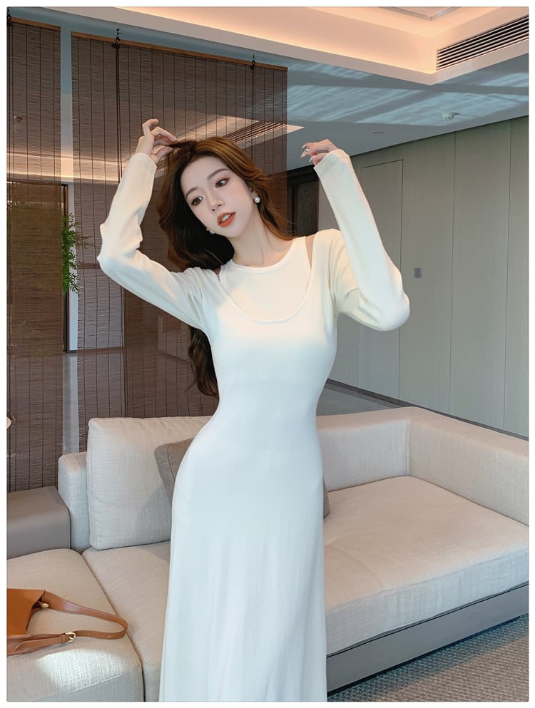 【dress】今季マストバイ切り替えニットワンピース　M17622