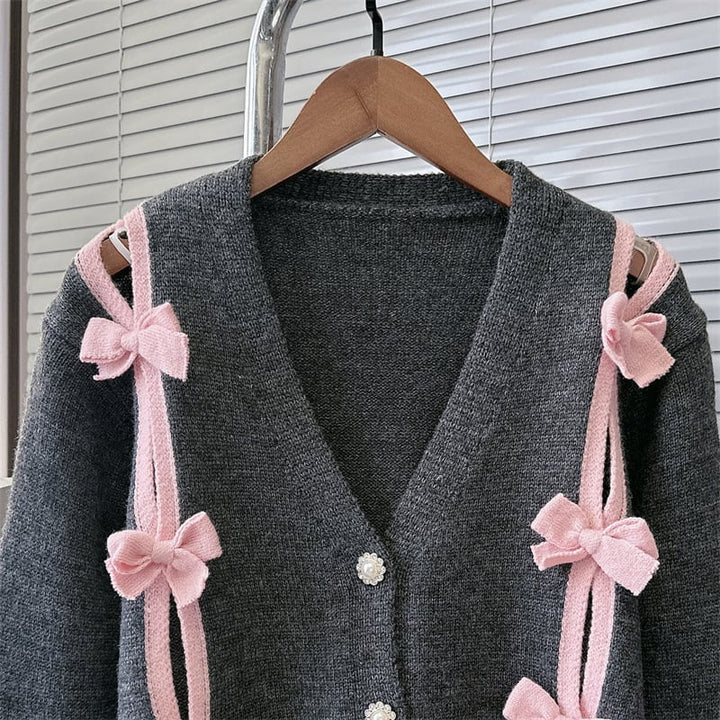 【outer】リボン付きニットカーデ　M25725