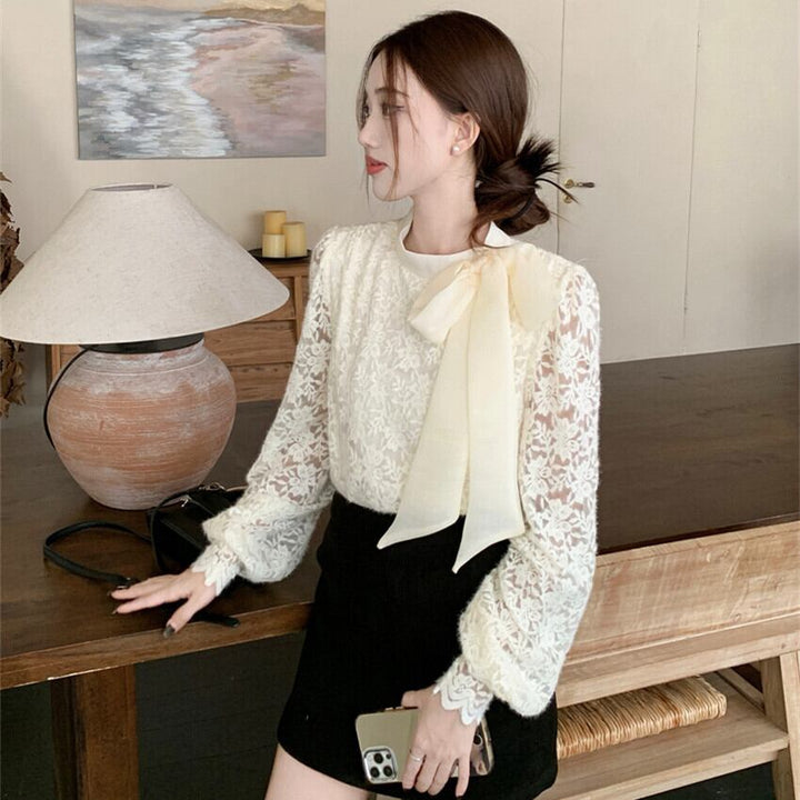 【tops】リボン付き裹起毛レーストップス　M28380