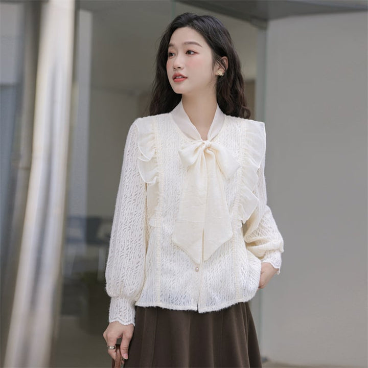 【tops】リボン付きシャツトップス　M21001