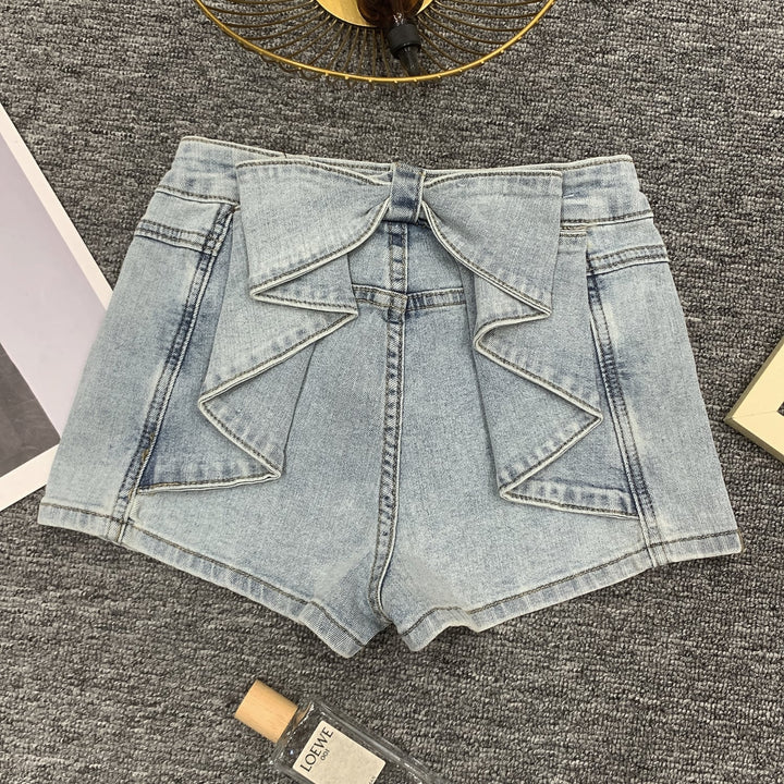 【bottoms】バックリボンデニムショートパンツ　M30724
