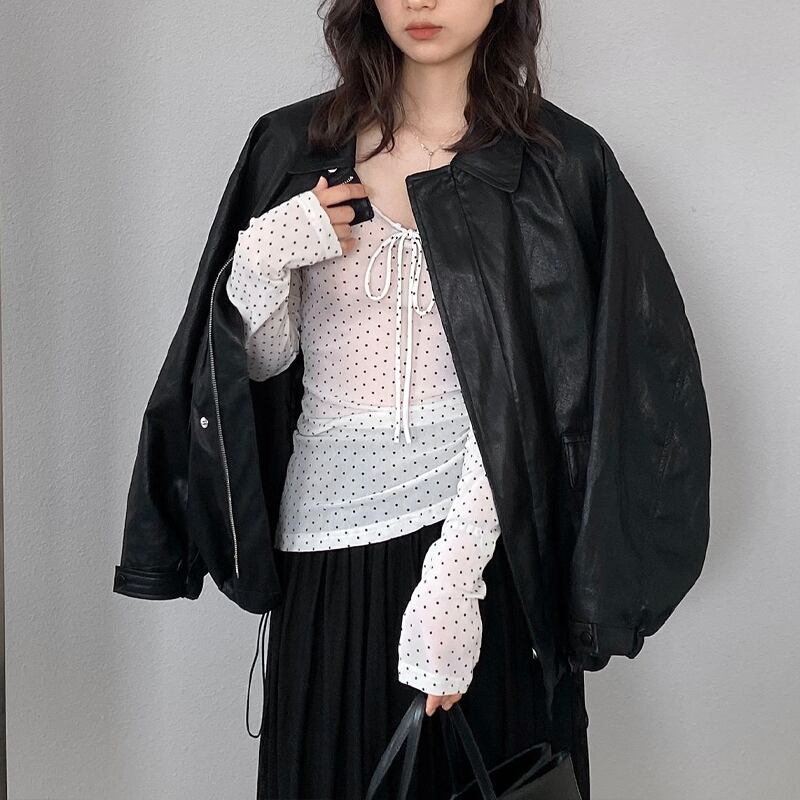 【tops】透け感ドット柄トップス Q8283