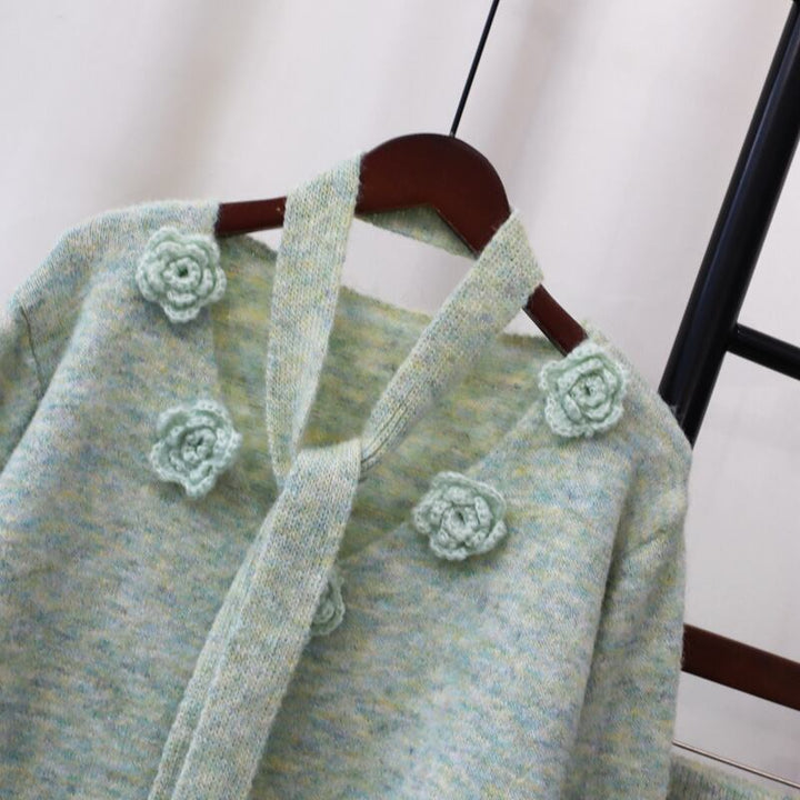 【set】立体フラワーニットセーター×スカートセット　M27587