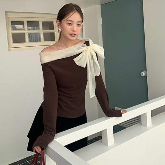 【tops】リボン付きトップス　M27011