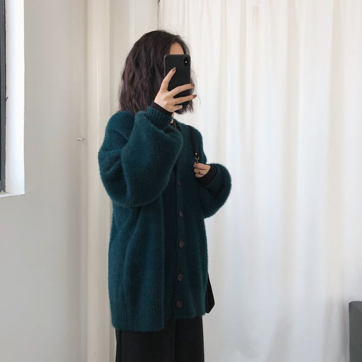 【outer】Vネックシャギーニットカーデ　M26229