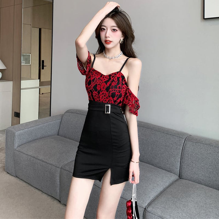 【dress】細身効果抜群♪切り替えセクシーキャミワンピース　M17166