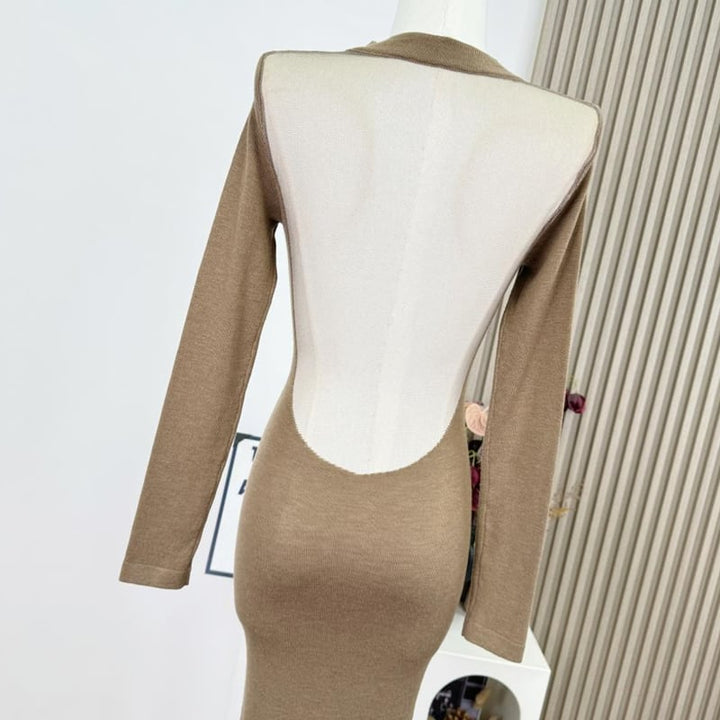【dress】チュールドッキングニットワンピース Q7621