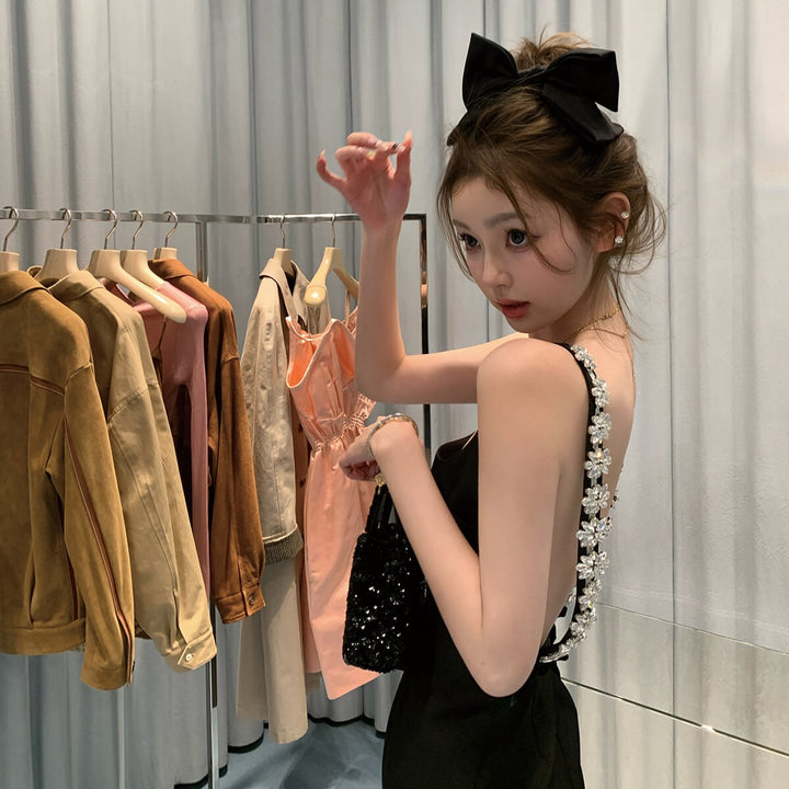 【dress】バックレスビジューミニワンピース　N3521