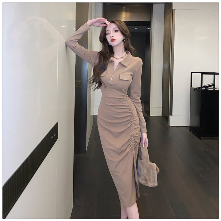 【dress】人気を独占中 POLOネックスリットワンピース　M17014