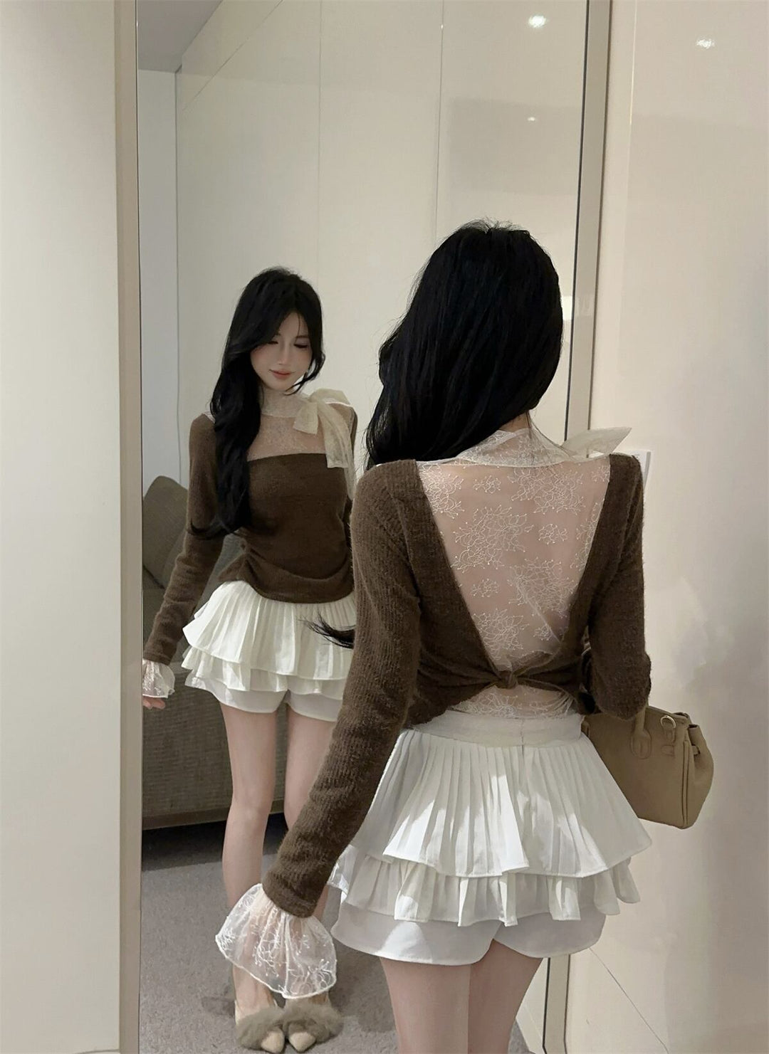 【tops】レースドッキングニットトップス　N2909