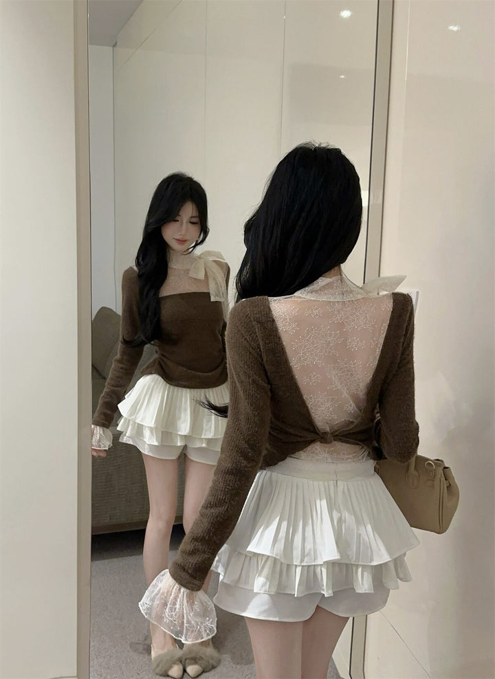 【tops】レースドッキングニットトップス　N2909