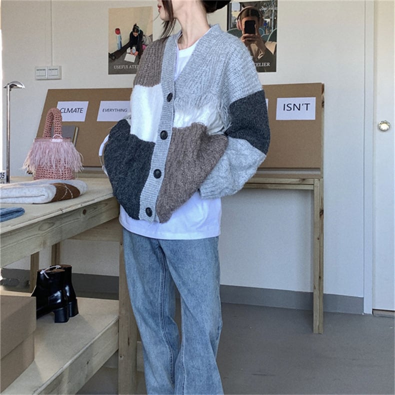 【outer】ドッキングVネックニットカーデ　M17943