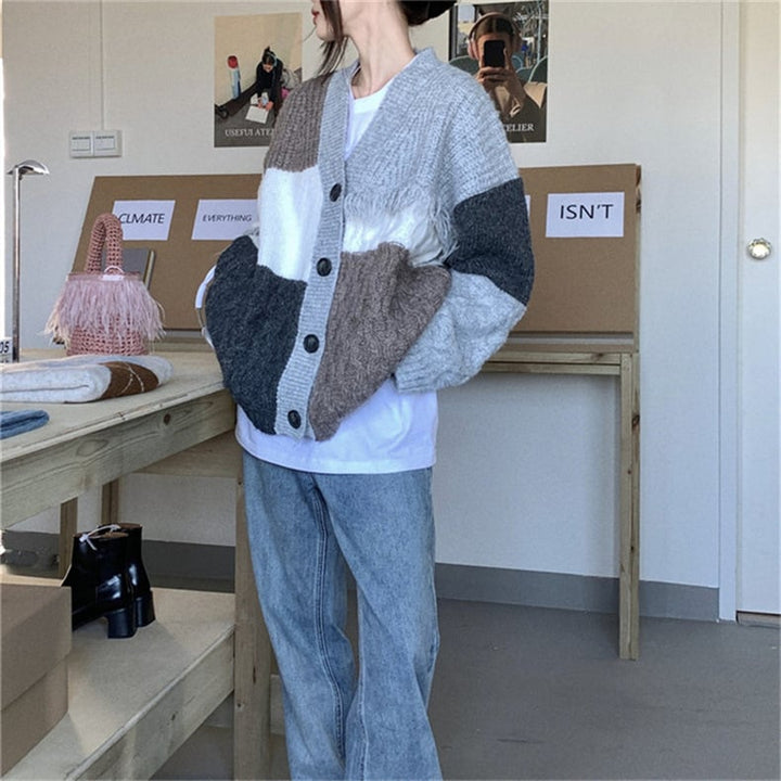 【outer】ドッキングVネックニットカーデ　M17943