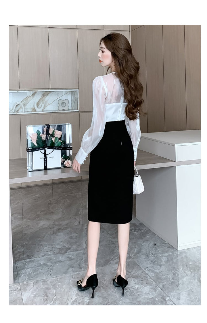 【dress】Vネックドッキングワンピース　M26462