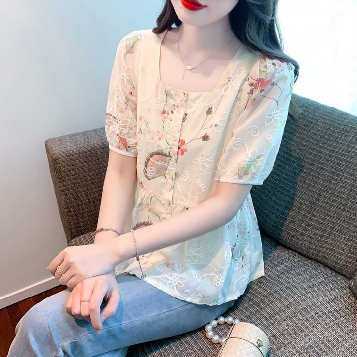 【tops】大人らしい スウィート花柄シャツトップス　M16892