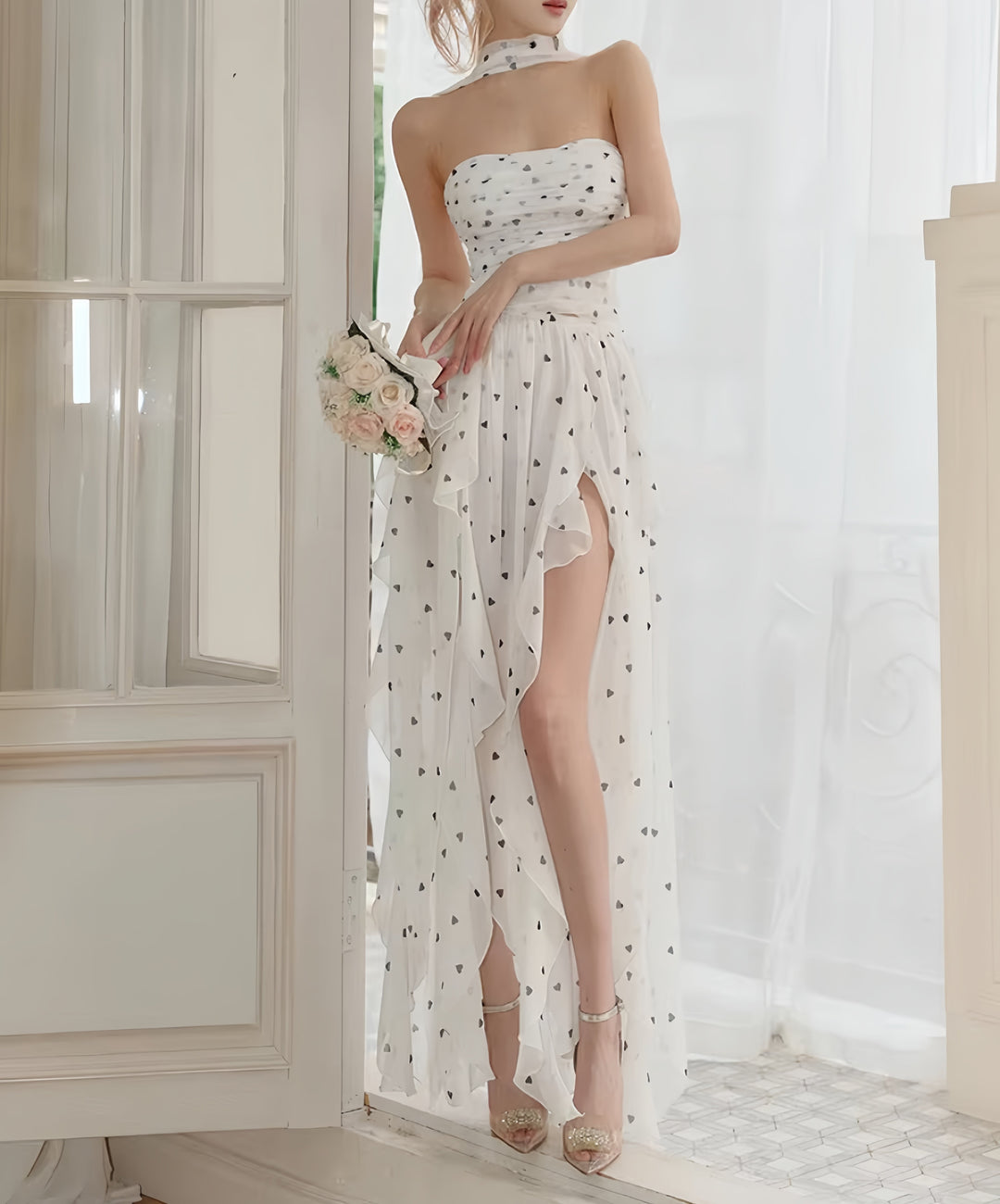 【dress】チョーカー付きハートモチーフロングワンピース　N3563
