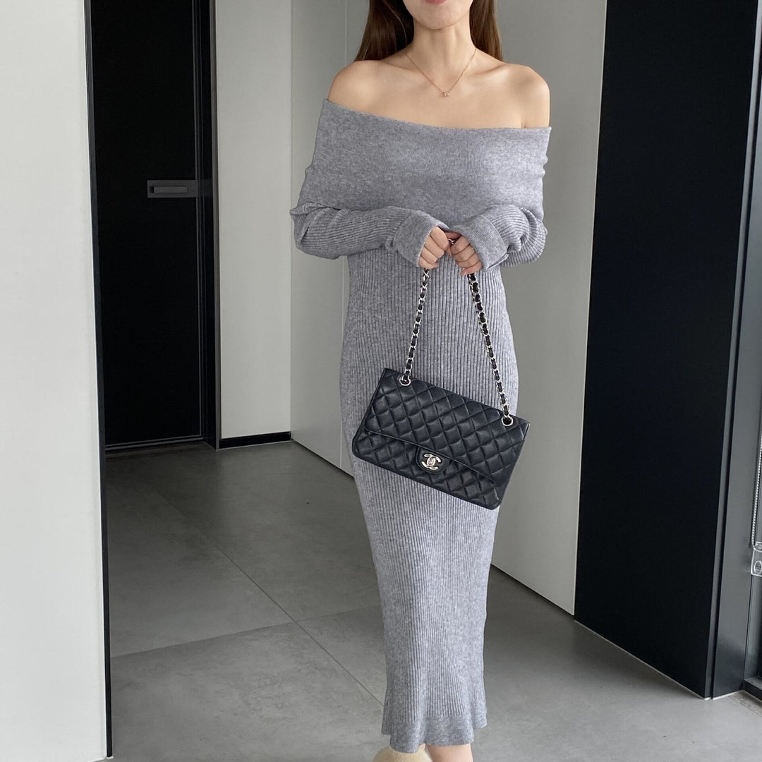 【dress】ボートネックニットワンピース　M18734