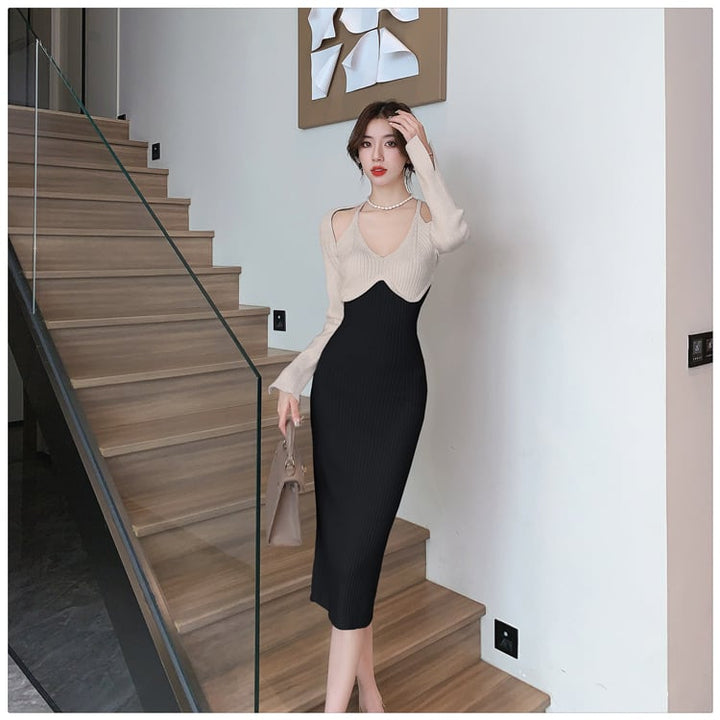 【dress】主役級エレガントニットワンピース着瘦せ　M17629