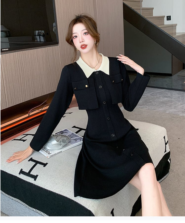 【dress】おしゃれ！エレガント切り替えニットワンピース　M17670